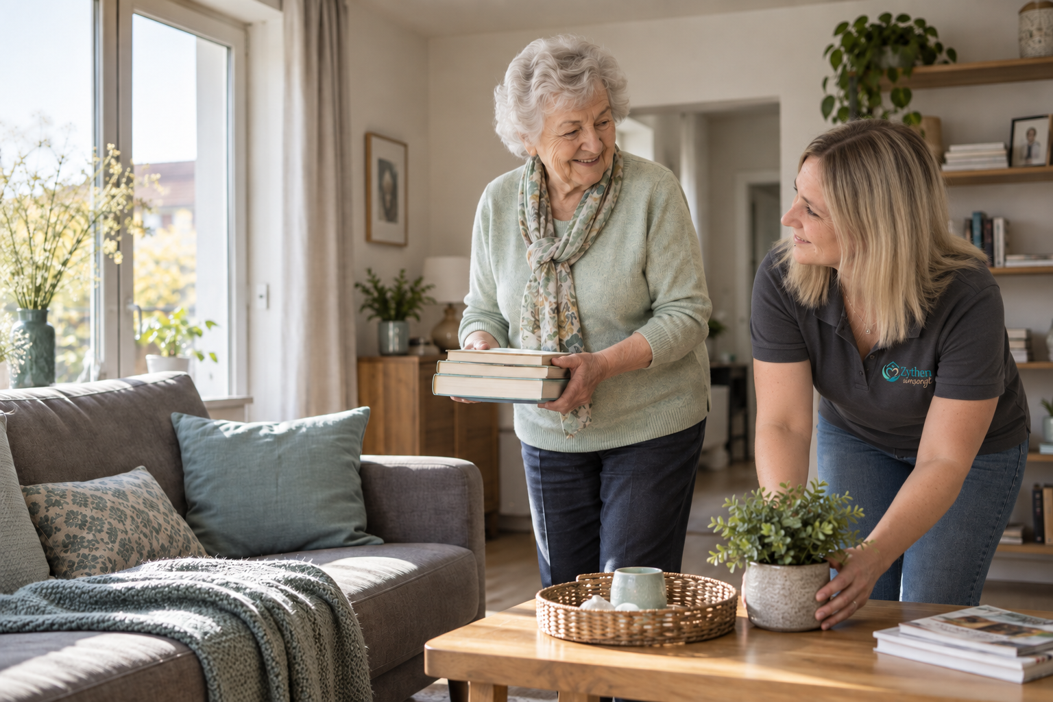 Laura von Zythen umsorgt unterstützt eine Seniorin im Haushalt